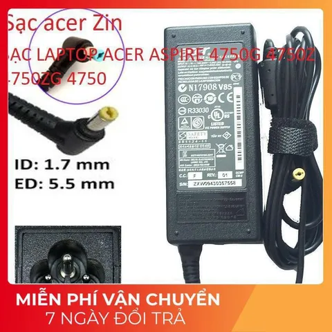 [Sạc zin] SẠC LAPTOP ACER ASPIRE 4750G 4750Z 4750ZG 4750 19V - 3.42A - 65W Chân vàng 5.5 x 1.7 mm PHỤ KIỆN LAPTOP