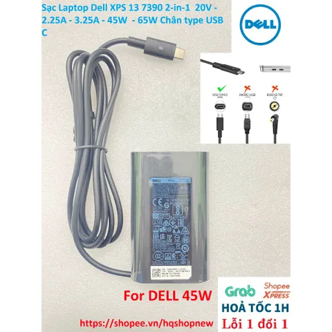 [Sạc zin] Sạc Laptop Dell XPS 13 7390 2-in-1  20V - 2.25A - 3.25A - 45W  - 65W Chân type USB C PHỤ KIỆN LAPTOP
