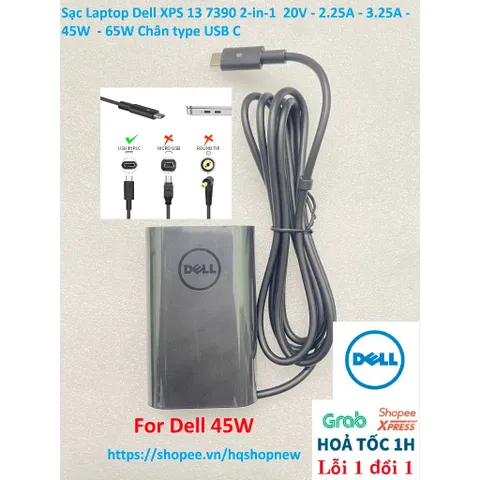 [Sạc zin] Sạc Laptop Dell XPS 13 7390 2-in-1  20V - 2.25A - 3.25A - 45W  - 65W Chân type USB C PHỤ KIỆN LAPTOP