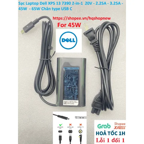 [Sạc zin] Sạc Laptop Dell XPS 13 7390 2-in-1  20V - 2.25A - 3.25A - 45W  - 65W Chân type USB C PHỤ KIỆN LAPTOP