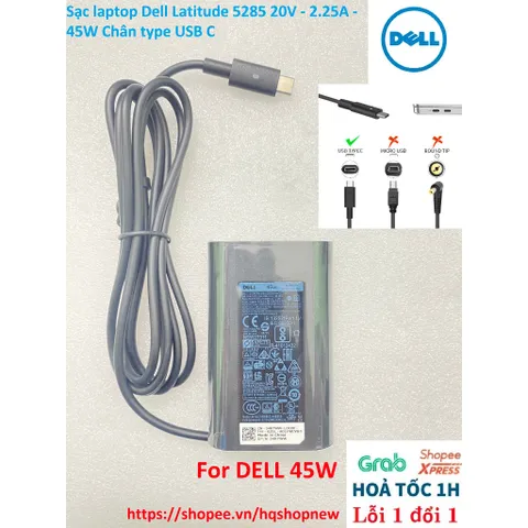 [Sạc zin] Sạc laptop Dell Latitude 5285 20V - 2.25A - 45W Chân type USB C PHỤ KIỆN LAPTOP