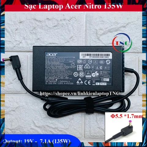 Sạc Laptop Acer Nitro 5 Output 19V - 7.1A -  135W - AN515 - A515 AN515-53-55G9 AN515-53-52FA AN515-54 AN515-51 AN515-55