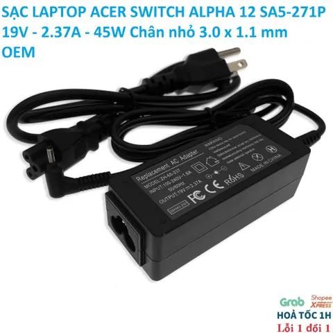 [Sạc zin] SẠC LAPTOP ACER SWITCH ALPHA 12 SA5-271P 19V - 2.37A - 45W Chân nhỏ 3.0 x 1.1 mm PHỤ KIỆN LAPTOP
