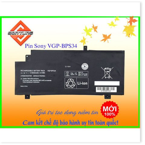 Pin Laptop Sony Vaio VGP-BPS34 VGP-BPL34 - Thay Thế Chính Hãng 6 Cells, 11.1V, 41WH - Bảo Hành 6 Tháng