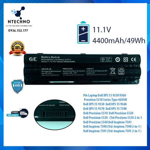 Pin Laptop Dell XPS 15 9550 9560 Precision 5510 Type 4GVGH - 4400mAh, Bảo Hành 12 Tháng, Pin Li-ion Chất Lượng Cao