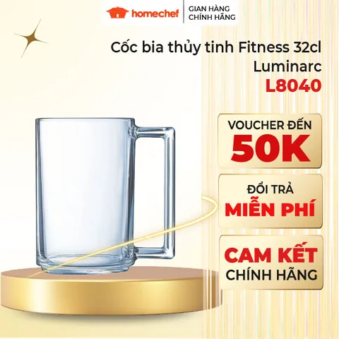 Bộ 6 Cốc Bia Luminarc Fitness Có Quai 320ml & 450ml - Thủy Tinh Chống Xước, Hàng Chính Hãng, Tiện Dụng Cho Bếp Nhà