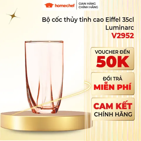 Bộ 6 cốc thủy tinh cao Luminarc Eiffel 350ml - Hàng chính hãng Pháp, phong cách sang trọng và tinh tế cho mọi bữa tiệc