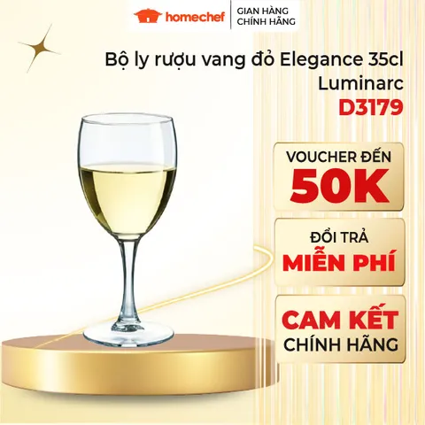 Bộ 6 ly vang thủy tinh Luminarc Elegance 350ml - Ly uống rượu vang cao cấp sang trọng, an toàn cho sức khỏe, chính hãng Pháp