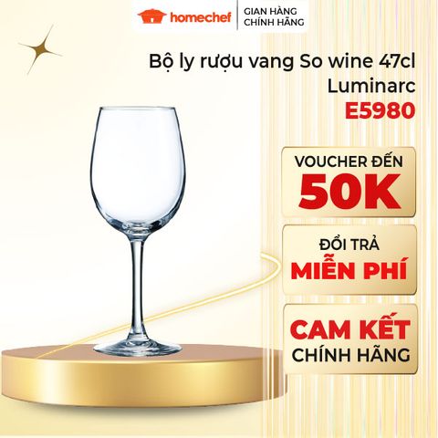 Bộ 4 Ly Rượu Vang Luminarc So Wine 470ml - Thủy Tinh Cao Cấp, Sang Trọng, An Toàn cho Sức Khỏe, Dùng Trong Máy Rửa Bát