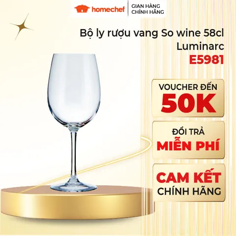 Bộ 4 ly rượu vang thủy tinh Luminarc So Wine E5981 580ml - Chất lượng Pháp, Thiết kế tinh tế cho không gian bếp hiện đại