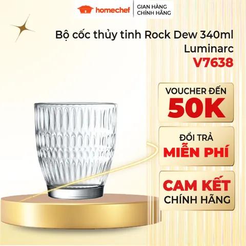 Bộ 6 Cốc Thủy Tinh Luminarc Rock Dew 340ml V7638 - Sang Trọng, Bền Bỉ, Phong Cách Retro Cao Cấp Hàng Chính Hãng