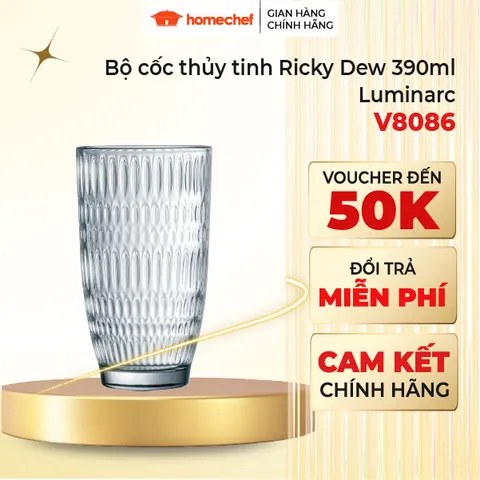 Bộ 6 Cốc Thủy Tinh Cao Luminarc Ricky Dew Trắng 390ml - Đồ Dùng Sang Trọng Cho Gia Đình, Quán Bar, Đảm Bảo An Toàn Cho Sức Khỏe
