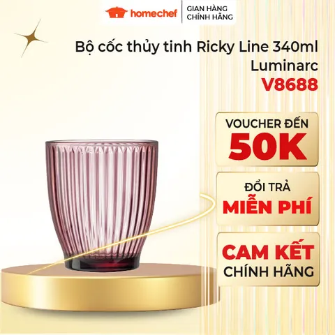 Bộ 6 Cốc Thủy Tinh Luminarc Ricky Line V8688 340ml - Sang Trọng, An Toàn, Màu Hồng - Hàng Chính Hãng từ Pháp