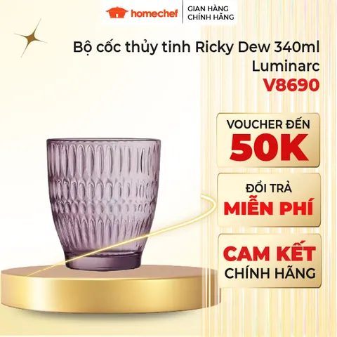 Bộ 6 cốc thủy tinh Luminarc Ricky Dew 340ml - Thiết kế sang trọng, an toàn cho sức khỏe, hoàn hảo cho uống nước và trái cây
