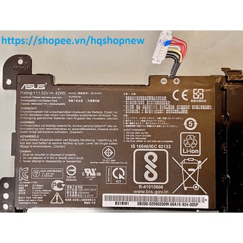 Pin Laptop Chính Hãng Asus S510U S510UQ S510UA S510UR S510UF - Pin 42w B31N1637 C31N1637 Đen, Bảo Hành Đổi Mới 100%