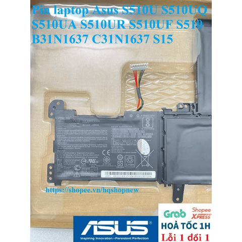 Pin Laptop Chính Hãng Asus S510U S510UQ S510UA S510UR S510UF - Pin 42w B31N1637 C31N1637 Đen, Bảo Hành Đổi Mới 100%