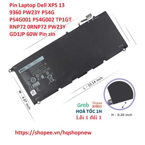Pin Laptop Dell XPS 13 9360 PW23Y 60W - Phụ Kiện Chính Hãng, Pin Zin P54G001 P54G002, Thời Gian Sử Dụng Lâu, Khả Năng Tiết Kiệm Pin Tối Đa