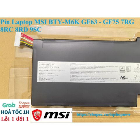 Pin Laptop Chính Hãng MSI BTY-M6K cho GF63, GF75 7RG, 8RC, 8RD, 9SC - Dung lượng 4500mAh, Bảo hành 6 tháng