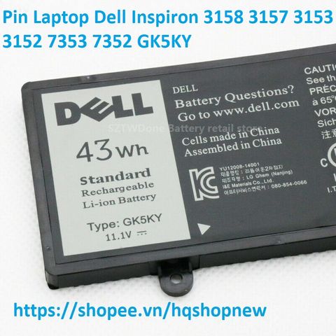 Pin Laptop Dell Inspiron GK5KY - Pin Zin 42W cho các mẫu 3158, 3157, 3153, 3152, 7353, 7352 - Phụ Kiện Chất Lượng Cao