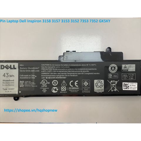 Pin Laptop Dell Inspiron GK5KY - Pin Zin 42W cho các mẫu 3158, 3157, 3153, 3152, 7353, 7352 - Phụ Kiện Chất Lượng Cao