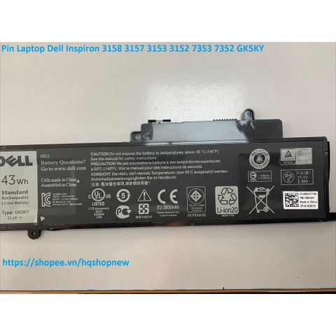 Pin Laptop Dell Inspiron GK5KY - Pin Zin 42W cho các mẫu 3158, 3157, 3153, 3152, 7353, 7352 - Phụ Kiện Chất Lượng Cao