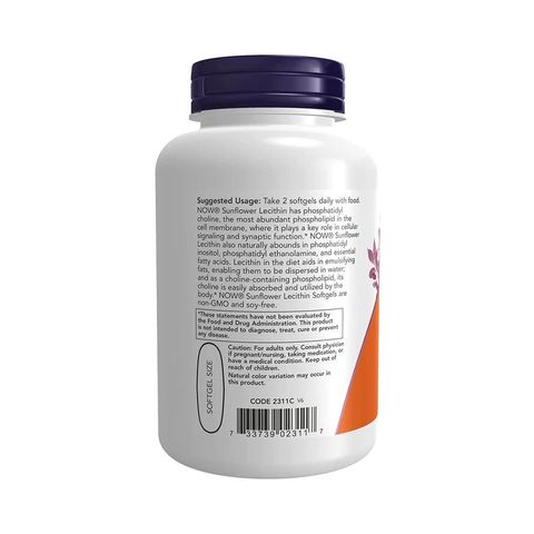 Chống tắc tia sữa Now Sunflower Lecithin 1200mg USA 100 viên