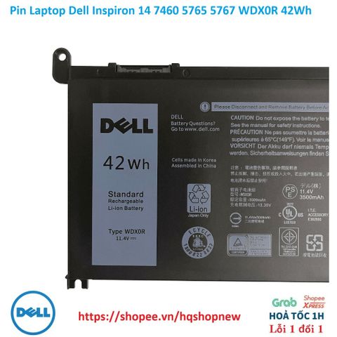 Pin Laptop Dell Inspiron 14 7460 5765 5767 WDX0R 42Wh - Phụ Kiện Chính Hãng Đen, Bảo Hành Mới 100%