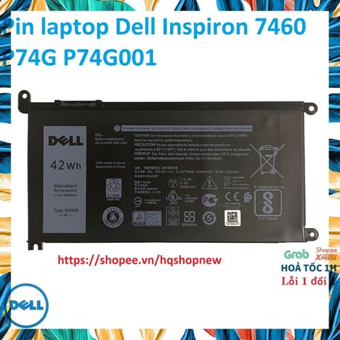 Pin Laptop Chính Hãng Dell Inspiron 7460 - Số Model P74G, P74G001, 42W, Đen - Phụ Kiện Laptop Mới 100%