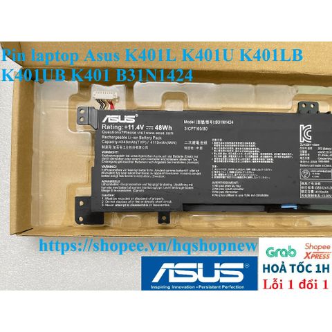 Pin Laptop Asus B31N1424 Chính Hãng K401L K401U K401LB K401UB Đen - Phụ Kiện Laptop Bảo Hành 100% Mới Nhất