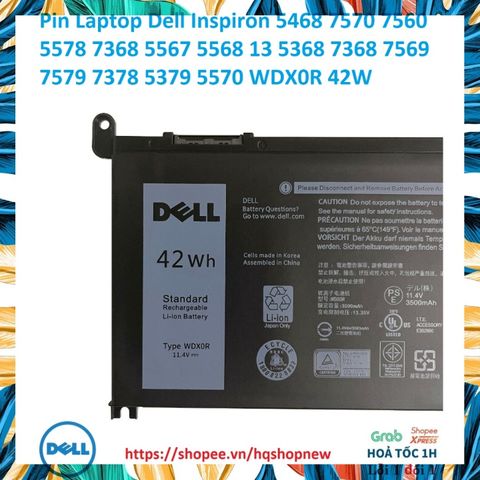 Pin Laptop Dell Inspiron WDX0R 42W Chính Hãng cho Model 5468, 7570, 7560, 5578, 7368 - Sạc Duy Trì Hiệu Suất Cao