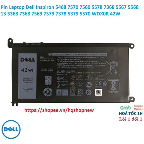 Pin Laptop Dell Inspiron WDX0R 42W Chính Hãng cho Model 5468, 7570, 7560, 5578, 7368 - Sạc Duy Trì Hiệu Suất Cao