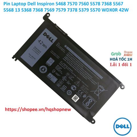 Pin Laptop Dell Inspiron WDX0R 42W Chính Hãng cho Model 5468, 7570, 7560, 5578, 7368 - Sạc Duy Trì Hiệu Suất Cao