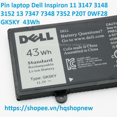 Pin Laptop Dell Inspiron 11 3147 3148 3152 13 7347 7348 7352 - Pin Zin 43Wh Chính Hãng, Bảo Hành Khách Hàng Tin Cậy