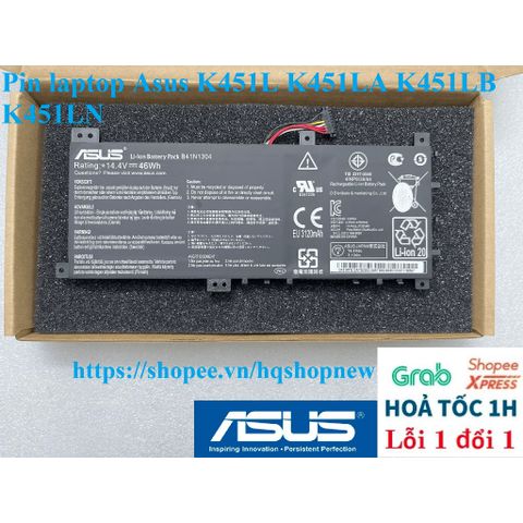 Pin Laptop Asus K451L K451LA K451LB K451LN Chính Hãng 100% - Pin B41N1304 46W Mới, Đen, Bảo Hành Đổi Mới 100%