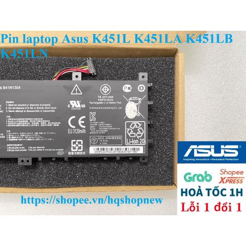 Pin Laptop Asus K451L K451LA K451LB K451LN Chính Hãng 100% - Pin B41N1304 46W Mới, Đen, Bảo Hành Đổi Mới 100%