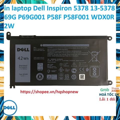 Pin Laptop Chính Hãng Dell Inspiron 5378, 13-5378, P69G, P69G001, P58F, P58F001 WDX0R 42W - Phụ Kiện Laptop Đen 100% mới