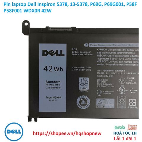 Pin Laptop Chính Hãng Dell Inspiron 5378, 13-5378, P69G, P69G001, P58F, P58F001 WDX0R 42W - Phụ Kiện Laptop Đen 100% mới