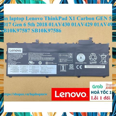 Pin Laptop Lenovo ThinkPad X1 Carbon Gen 5 2017/Gen 6 2018 - Dung Lượng 57Wh, Bảo Hành 5 Tháng, Chất Lượng Cao, Sản Phẩm Mới 100%