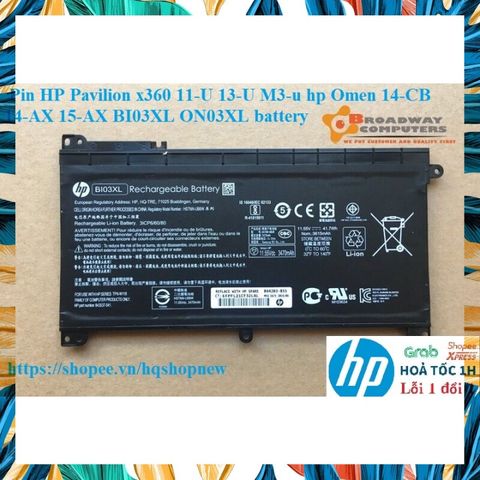 Pin Laptop HP Pavilion x360 11-U 13-U M3-u Omen 14-CB 14-AX 15-AX BI03XL ON03XL - Pin Li-ion 3 Cell Chính Hãng, Bảo Hành 6 Tháng