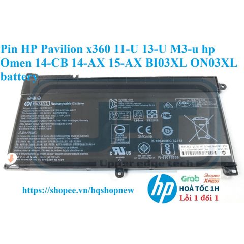 Pin Laptop HP Pavilion x360 11-U 13-U M3-u Omen 14-CB 14-AX 15-AX BI03XL ON03XL - Pin Li-ion 3 Cell Chính Hãng, Bảo Hành 6 Tháng