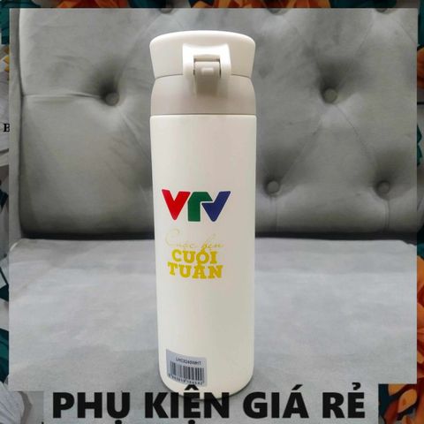 Bình Giữ Nhiệt LocknLock Wannabe One Touch 450ml Màu Trắng Có Logo VTV - Nắp Bật Tiện Lợi Giữ Nóng Lạnh Thời Thượng