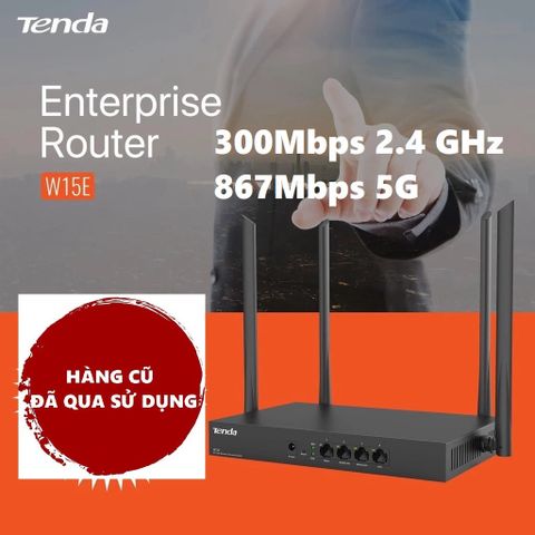 Bộ Phát Wifi Tenda W15e AC1200Mbps - Router 4 Râu Hàng Cũ, Băng Tần Kép 2.4G/5G, Vỏ Sắt, Tín Hiệu Mạnh Mẽ, Phù Hợp Văn Phòng Nhỏ