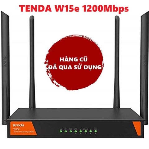 Bộ Phát Wifi Tenda W15e AC1200Mbps - Router 4 Râu Hàng Cũ, Băng Tần Kép 2.4G/5G, Vỏ Sắt, Tín Hiệu Mạnh Mẽ, Phù Hợp Văn Phòng Nhỏ