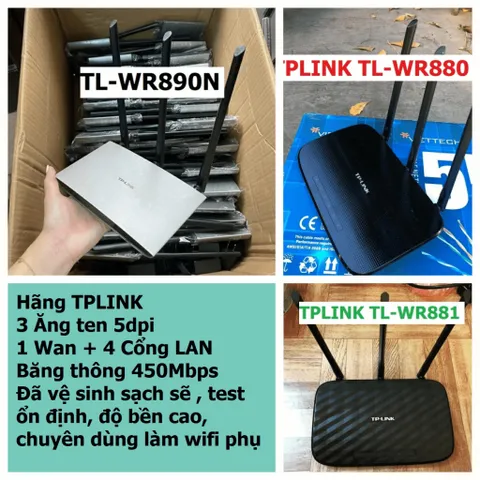 🔝 Bộ phát Wifi TPLink 3 râu XUYÊN TƯỜNG TL-WR880/TL-WR881/TL-890N đã qua sử dụng, tốc độ 450Mbps tải mạng khỏe