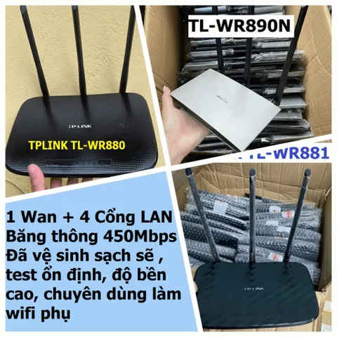 🔝 Bộ phát Wifi TPLink 3 râu XUYÊN TƯỜNG TL-WR880/TL-WR881/TL-890N Bộ phát wifi TPLink đã qua sử dụng, tốc độ 450Mbps tả