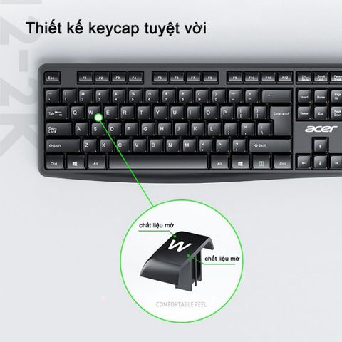 Bàn Phím không dây và chuột Acer LK41 2.4G hoạt động yên tĩnh nhạy Cho Mọi Thiết Bị Máy Tính, Laptop làm văn phòng cô