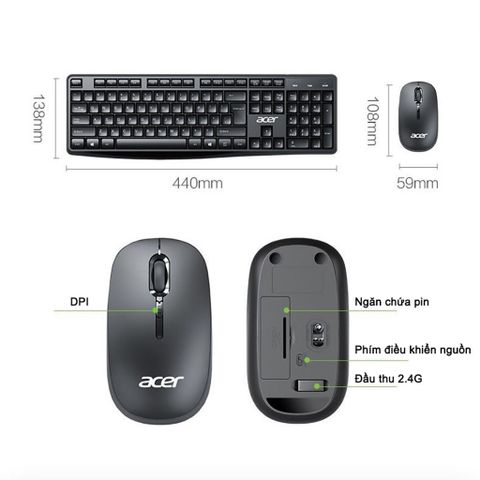 Combo Bàn Phím Chuột Không Dây Acer LK41 - Giảm ồn, có phím số, bền bỉ làm văn phòng công ty