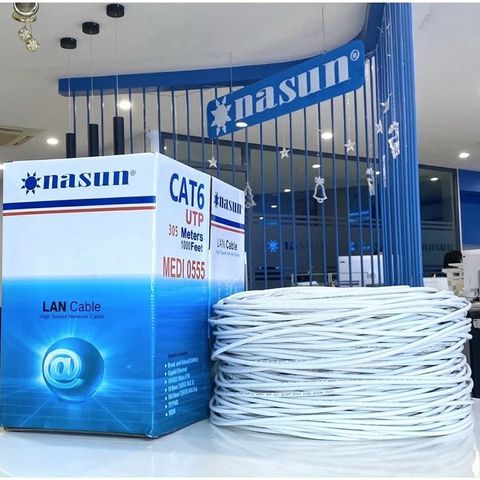 Thùng / Cuộn dây mạng Cat6 UTP LBLINK / GIPCO / NASUN cuộn 8 lõi ( 305m ) 2 màu trắng / xanh có lõi chịu lực bằng nhự
