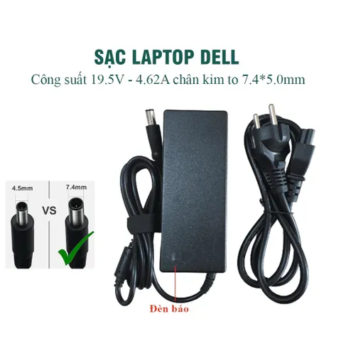 🔝 Sạc Laptop Dell 19.5V- 4.62A 90W / 19.5V- 3.34A 65W LOẠI TỐT -  Sạc dell chân kim to, chân kim nhỏ