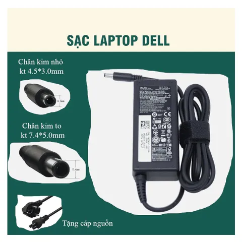 🔝 Sạc Laptop Dell 19.5V- 4.62A 90W / 19.5V- 3.34A 65W LOẠI TỐT - Sạc máy tính - Sạc dell chân kim to, chân kim nhỏ